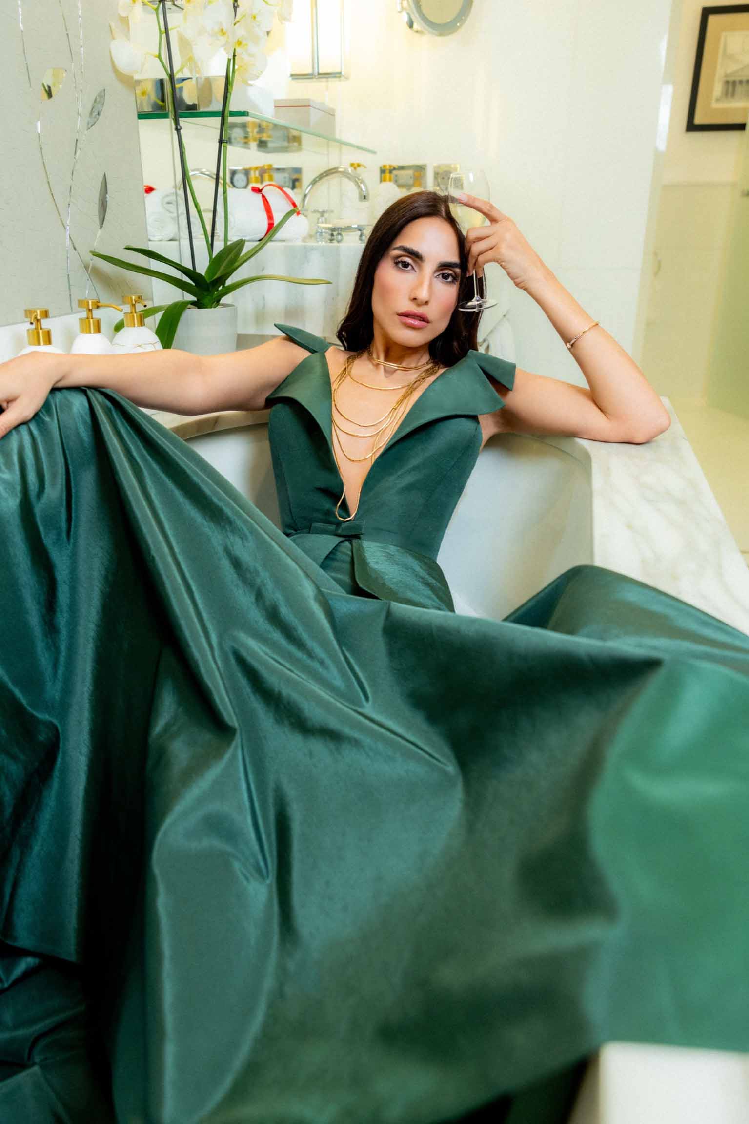 Emerald Metallic Embellished Drape Dress main image 0