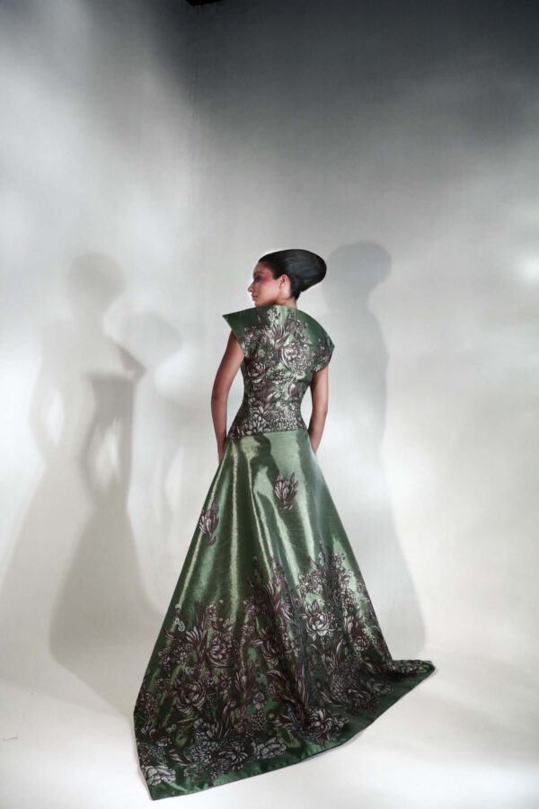 Voluminous skirt of The Caelia Dress with natural flow and texture