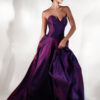 Veloria violet shantung silk gown with full-circle skirt