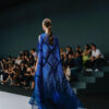Designer Azurith blue dress with sculptural silhouette