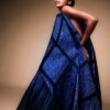 Sculptural panelled haute couture blue gown on mannequin
