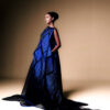 Front view of Azurith sapphire blue geometric organza dress