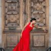 THE ÉCARA red haute couture Duchesse satin dress detail
